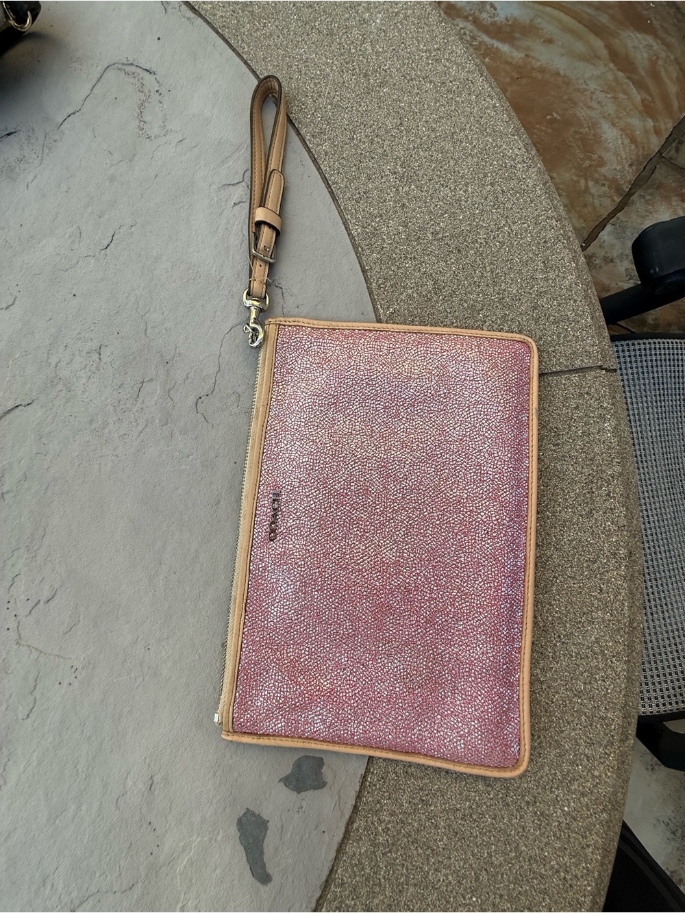 Coach Metallic Pink Pebbled Leather Wristlet Clutch